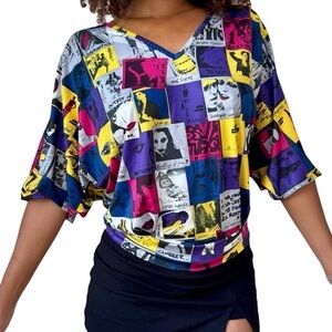 Miss Sixty VTG Italian Design Oversized Polaroid Graphic Pop Art V-Neck Top XS